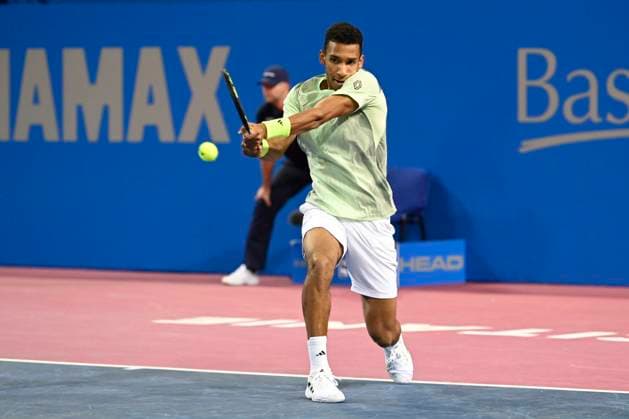 MONTPELLIER, FRANCE - FEBRUARY 2 : Felix AUGER-ALIASSIME (CAN) during the 1 4 final of the ATP, Tennis Herren 250 Open Sud de France tournament vs. Harold MAYOT (FRA) in Montpellier, France on February 2nd, 2024. TENNIS : Open Sud de France ATP 250 - 02 02 2024 ValentinaClaret Panoramic 
