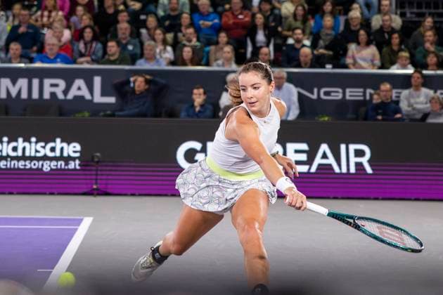 TENNIS - WTA, Tennis Damen Upper Austria Ladies Linz LINZ,AUSTRIA,02.FEB.24 - TENNIS - WTA Tour, Upper Austria Ladies Linz. Image shows Jodie Burrage (GBR).  GEPAxpictures xGintarexKarpaviciute