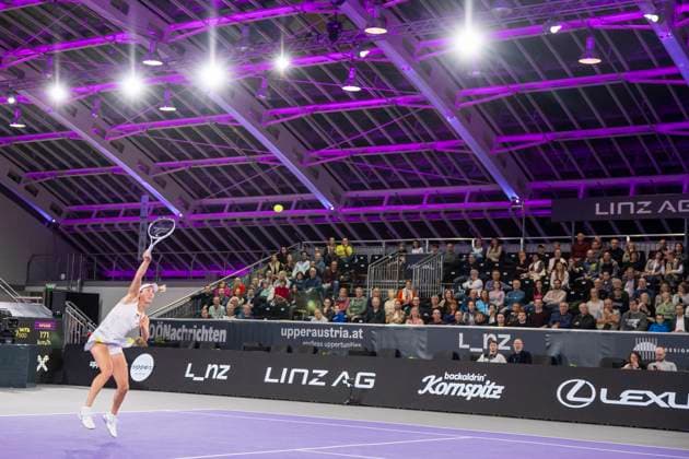 TENNIS - WTA, Tennis Damen Upper Austria Ladies Linz LINZ,AUSTRIA,02.FEB.24 - TENNIS - WTA Tour, Upper Austria Ladies Linz. Image shows Elise Mertens (BEL).  GEPAxpictures xGintarexKarpaviciute