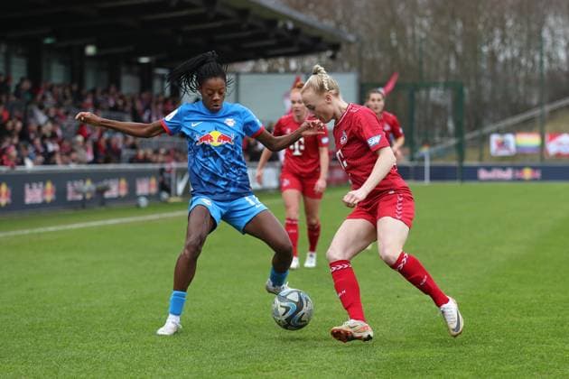 Bundesliga Women RB Leipzig vs 1 FC Köln, 03 02 24 Lydia Andrade 17, RB Leipzig vs Anna Gerhardt 21, 1 FC Köln Soccer, Google Pixel Women Bundesliga, Season 2023 2024, Matchday 12 RB Leipzig vs 1 FC Köln on 03 02 24, RB Academy Cottaweg DFB REGULATIONS PROHIBIT ANY USE OF PHOTOGRAPHS AS IMAGE SEQUENCES AND OR QUASI VIDEO Copyright: xBEAUTIFULxSPORTS JanxKaeferx