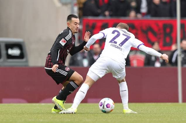 03 02 2024 Soccer Season 2023 2024 2 Soccer Bundesliga 20 Matchday 1 FC Nürnberg FCN Club VfL Osnabrück Sportfoto Zink DaMa xdaxmax DFL regulations prohibit any use of photographs as image sequences and or quasi video only for editorial use Jens Castrop 17, 1 FC Nürnberg FCN Michael Cuisance 27, VfL Osnabrück