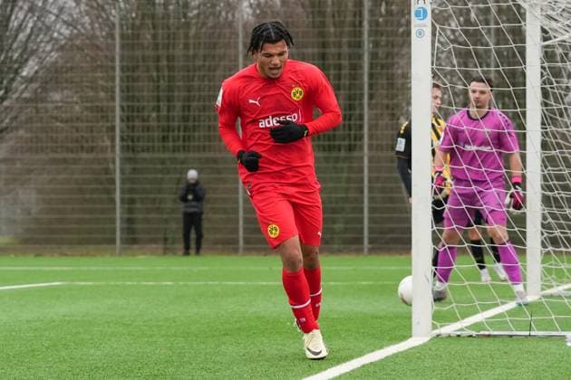 Friday, 03 02 2024 Season 2023 2024 15 Matchday A Junior Bundesliga at Sportpark am See, Eschweiler, Germany Alemannia Aachen U19 BV Borussia Dortmund U19 Paris Josua Brunner BVB