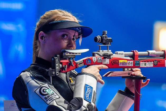 GER, Bundesliga Final Sport Shooting 2024 03 02 2024, ratiopharm arena, Neu Ulm, GER, Bundesliga Final Sport Shooting 2024, Air Rifle, Quarterfinal SSV Kronau vs SSG Kevelaer, in the picture Nele Stark SSV Kronau Photo nordphoto GmbH Hafner nordphotoxGmbHx xHafner nph00200