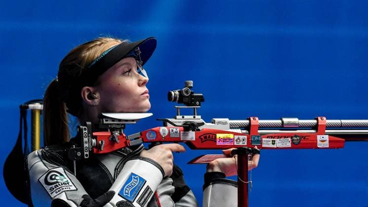 GER, Bundesliga Final Sport Shooting 2024 03 02 2024, ratiopharm arena, Neu Ulm, GER, Bundesliga Final Sport Shooting 2024, Air Rifle, Quarterfinal SSV Kronau vs SSG Kevelaer, in the picture Nele Stark SSV Kronau Photo nordphoto GmbH Hafner nordphotoxGmbHx xHafner nph00200