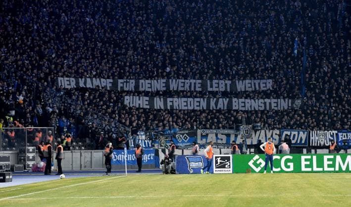 Soccer, Men, Season 2023 2024, 2 Bundesliga 20 Matchday , Hertha BSC Hamburger SV, Fans of HSV commemorate the deceased president Kay Bernstein Hertha BSC , 03 02 2024, Copyright: xSebastianxRäppold MatthiasxKochx