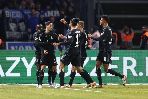 03 02 2024, xtgx, Soccer 2 Bundesliga, Hertha BSC Berlin Hamburger SV emspor, v l jubilation after the 1 2 by Ludovit Reis HSV, 14 DFL DFB REGULATIONS PROHIBIT ANY USE OF PHOTOGRAPHS as IMAGE SEQUENCES and or QUASI VIDEO Berlin