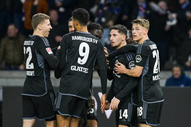Soccer 2 Bundesliga, Hertha BSC Hamburger SV 03 02 2024, xdanx, Soccer 2 Bundesliga, Hertha BSC Hamburger SV, v l Ignace Van Der Brempt Hamburger SV 22 ,Robert Glatzel Hamburger SV 9 ,Ludovit Reis Hamburger SV 14 Cheering after the 1 2 DFL DFB REGULATIONS PROHIBIT ANY USE OF PHOTOGRAPHS as IMAGE SEQUENCES and or QUASI VIDEO Foto Daniel Lakomski Mix1 Berlin Olympiastadion Berlin Berlin Germany EN Copyright: xDanielxLakomskix