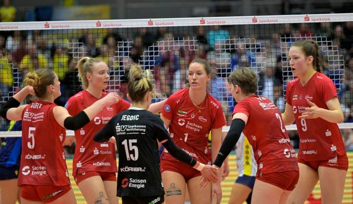 3 2 2024, Dresden is happy about a point, Dresdens center Pia Timmer, Volleyball, Bundesliga, Dresdner SC SSC Schwerin, c Dresden Germany