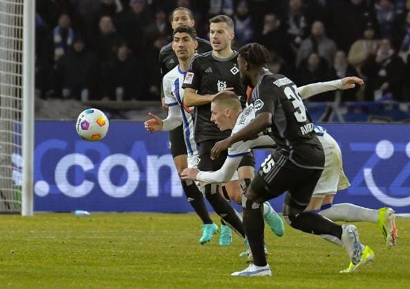 Soccer 2 Bundesliga, Hertha BSC Hamburger SV 03 02 2024, xdanx, Soccer 2 Bundesliga, Hertha BSC Hamburger SV, v l Andreas Bouchalakis Hertha BSC 5 ,Laszlo Benes Hamburger SV 8 ,Palko Dardai Hertha BSC 27 ,Stephan Ambrosius Hamburger SV 35 ,duel, duel, fight, tackle DFL DFB REGULATIONS PROHIBIT ANY USE OF PHOTOGRAPHS as IMAGE SEQUENCES and or QUASI VIDEO Photo Daniel Lakomski Mix1 Berlin Olympiastadion Berlin Berlin Germany EN Copyright: xDanielxLakomskix