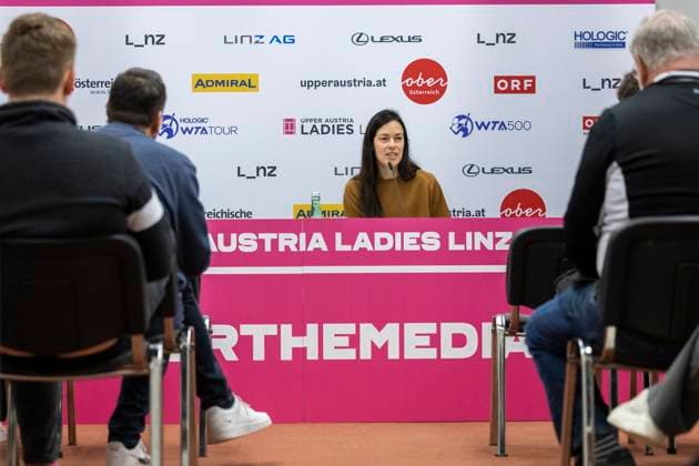 TENNIS - WTA, Tennis Damen Upper Austria Ladies Linz LINZ,AUSTRIA,04.FEB.24 - TENNIS - WTA Tour, Upper Austria Ladies Linz, press conference, PK, Pressekonferenz Image shows Ana Ivanovic (SRB).  GEPAxpictures xGintarexKarpaviciute