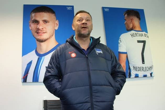 DEU, DFL, 2 FBL Hertha BSC, Training, PK, 04 02 2024, Sportforum, Berlin, DEU, DFL, 2 FBL Hertha BSC, Training, PK, in the picture head coach Pal Dardai Hertha BSC Berlin on the photos, Marton Dardai Hertha BSC Berlin 31 , Florian Niederlechner Hertha BSC Berlin 7 DFL regulations prohibit any use of Photographs as image sequences and or quasi video Foto Juergen Engler nordphoto GmbH nordphotoxGmbHx xEngler nph00076