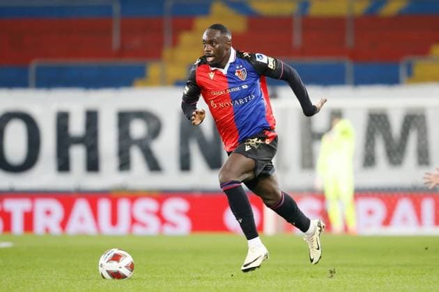 FC Basel FC Lugano Jean Kevin Augustin FC Basel 03 02 2024 St Jakob Park Basel , SWITZERLAND , Season 2023 2024 Men Soccer Super League FC Basel FC Lugano Jean Kevin Augustin FC Basel