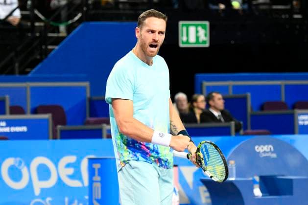 MONTPELLIER, FRANCE - FEBRUARY 4 : Albano OLIVETTI (FRA) and Sam WEISSBORN (AUT) celebration during the doubles final of the ATP, Tennis Herren 250 Open Sud de France tournament vs. Sadio DOUMBIA (FRA) and Fabien REBOUL (FRA) in Montpellier, France on February 4th, 2024. TENNIS : Open Sud de France ATP 250 - 04 02 2024 ValentinaClaret Panoramic 