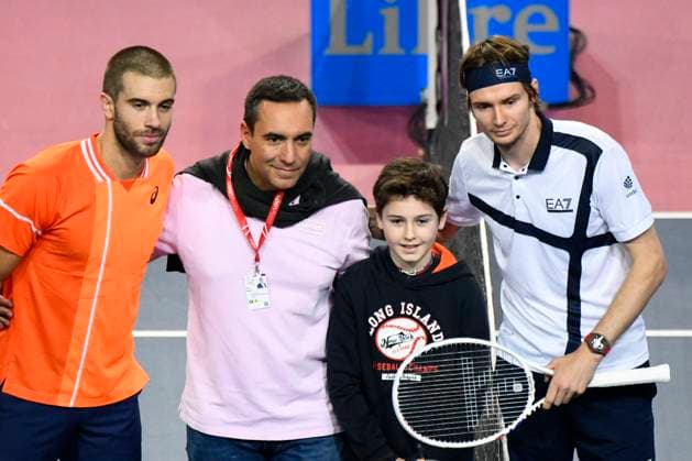 MONTPELLIER, FRANCE - FEBRUARY 4 : Borna CORIC (CRO) vs. Alexander BUBLIK (KAZ) during toss for the final of the final of the ATP, Tennis Herren 250 Open Sud de France tournament in Montpellier, France on February 4th, 2024. TENNIS : Open Sud de France ATP 250 - 04 02 2024 ValentinaClaret Panoramic 