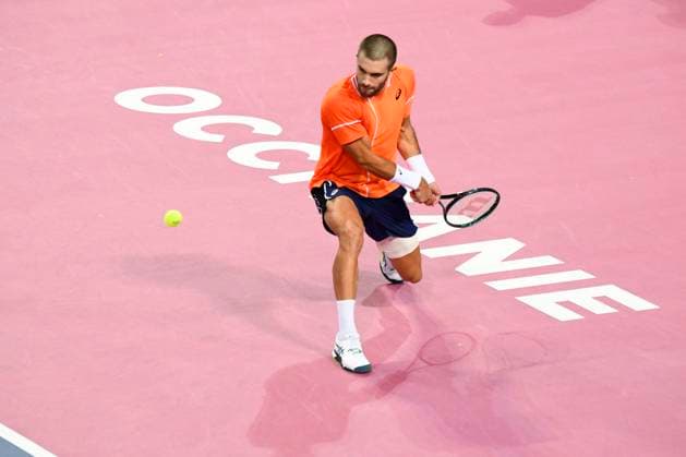 MONTPELLIER, FRANCE - FEBRUARY 4 : Borna CORIC (CRO) during the final of the ATP, Tennis Herren 250 Open Sud de France tournament vs. Alexander BUBLIK (KAZ) in Montpellier, France on February 4th, 2024. TENNIS : Open Sud de France ATP 250 - 04 02 2024 ValentinaClaret Panoramic 