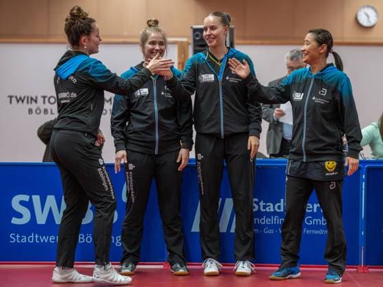 Alexandra Kaufmann SV Böblingen, 04 ¨Airi Avameri SV Böblingen, 03 ¨Annett Kaufmann SV Böblingen, 02 ¨Qianhong Gotsch SV Böblingen, 01 ¨¨SV Böblingen vs TSV Dachau, table tennis, Bundesliga women, season 2024, 04 02 2024, SV Böblingen vs TSV Dachau, table tennis, Bundesliga women, season 2024, 04 02 2024 Böblingen Copyright: xRomanxJustx EP_RJT