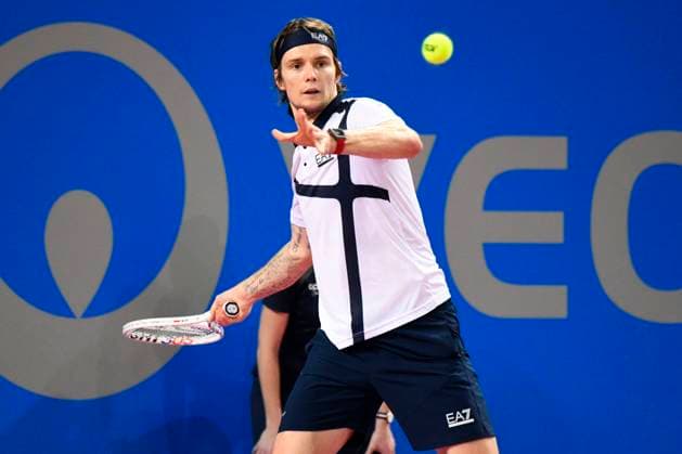 MONTPELLIER, FRANCE - FEBRUARY 4 : Alexander BUBLIK (KAZ) during the final of the ATP, Tennis Herren 250 Open Sud de France tournament vs. Borna CORIC (CRO) in Montpellier, France on February 4th, 2024. TENNIS : Open Sud de France ATP 250 - 04 02 2024 ValentinaClaret Panoramic 