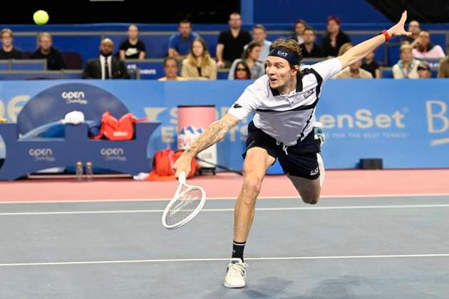 MONTPELLIER, FRANCE - FEBRUARY 4 : Alexander BUBLIK (KAZ) during the final of the ATP, Tennis Herren 250 Open Sud de France tournament vs. Borna CORIC (CRO) in Montpellier, France on February 4th, 2024. TENNIS : Open Sud de France ATP 250 - 04 02 2024 ValentinaClaret Panoramic 