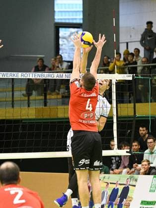 Jakob Elsaesser TV Rottenburg 4 , Block, TV Rottenburg vs SV Schwaig, Volleyball, 2 Bundesliga, Matchday 16, Season 2023 2024, 04 02 2024, TV Rottenburg vs SV Schwaig, Volleyball, 2 Bundesliga, Matchday 16, Season 2023 2024, 04 02 2024 Rottenburg am Neckar Copyright: xEibner-Pressefoto FlorianxSchustx EP_FSU
