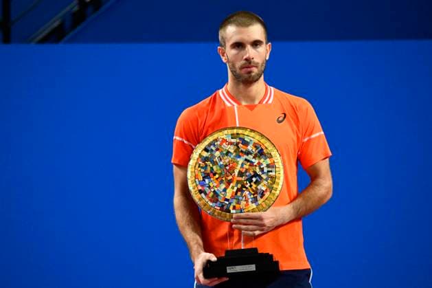 MONTPELLIER, FRANCE - FEBRUARY 4 : Borna CORIC (CRO) finalist of the ATP, Tennis Herren 250 Open Sud de France tournament in Montpellier, France on February 4th, 2024. TENNIS : Open Sud de France ATP 250 - 04 02 2024 ValentinaClaret Panoramic 
