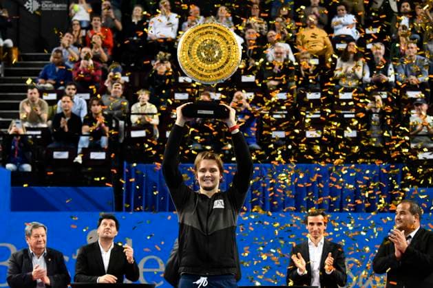 MONTPELLIER, FRANCE - FEBRUARY 4 : Alexander BUBLIK (KAZ) winner of the ATP, Tennis Herren 250 Open Sud de France tournament in Montpellier, France on February 4th, 2024. TENNIS : Open Sud de France ATP 250 - 04 02 2024 ValentinaClaret Panoramic 