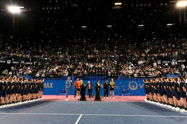 MONTPELLIER, FRANCE - FEBRUARY 4 : ATP, Tennis Herren 250 Open Sud de France award ceremony in Montpellier, France on February 4th, 2024. TENNIS : Open Sud de France ATP 250 - 04 02 2024 ValentinaClaret Panoramic 