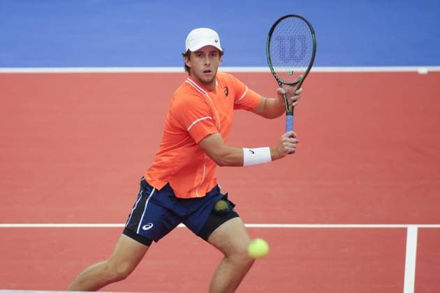 DALLAS, TX - FEBRUARY 04: Brandon Holt (USA) hits a backhand during the Dallas Open on February 4, 2024 at Styslinger Altec Tennis Complex in Dallas, TX.(Photo by George Walker Icon Sportswire) TENNIS: FEB 04 Dallas Open EDITORIAL USE ONLY Icon24020409