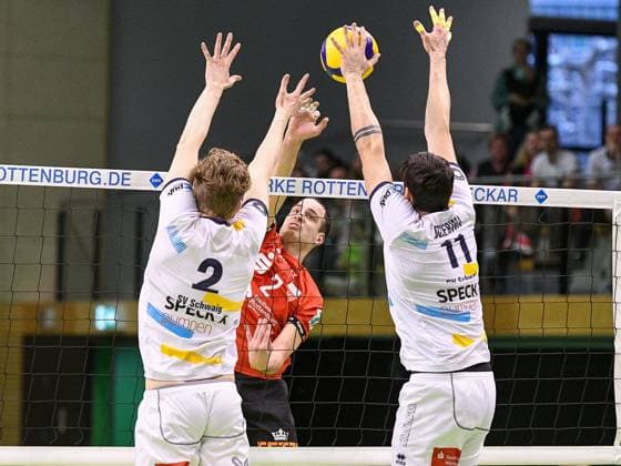 Moritz Rauber TV Rottenburg 2 , Attack, TV Rottenburg vs SV Schwaig, Volleyball, 2 Bundesliga, Matchday 16, Season 2023 2024, 04 02 2024, TV Rottenburg vs SV Schwaig, Volleyball, 2 Bundesliga, Matchday 16, Season 2023 2024, 04 02 2024 Rottenburg am Neckar Copyright: xEibner-Pressefoto FlorianxSchustx EP_FSU