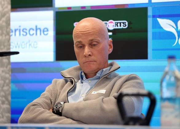 Munich, Germany 05 February 2024 Soccer, Men, 3 League, Season 2023 2024, TSV 1860 Munich, Presentation Commercial Director Oliver Mueller , Grünwalder Strasse 114 In the picture Robert Reisinger, President TSV 1860 Munich sitting, thinking, contemplating, looking down, in thoughts