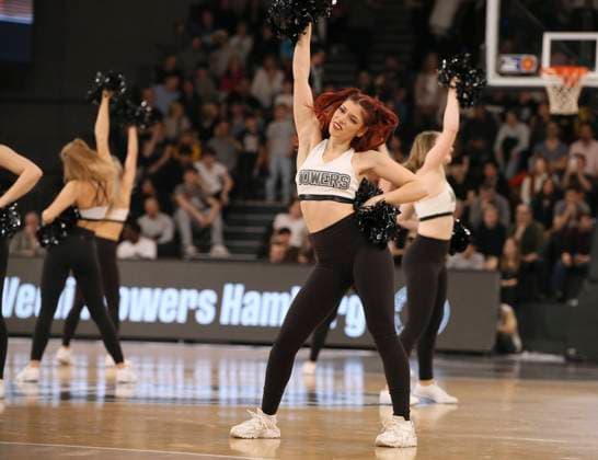 Symbol Show interlude and animation with the Towers cheergirls during the half-time break Basketball Mens BBL on Sat 03 02 2024 Hamburg Towers Baskets Bonn 80 87 Claus Bergmann