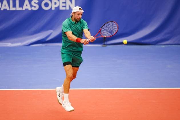 DALLAS, TX - FEBRUARY 05: Tennys Sandgren (USA) hits a backhand during the Dallas Open on February 5, 2024 at Styslinger Altec Tennis Complex in Dallas, TX. (Photo by George Walker Icon Sportswire) TENNIS: FEB 05 Dallas Open EDITORIAL USE ONLY Icon24020514