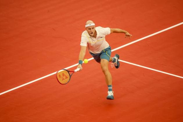 DALLAS, TX - FEBRUARY 05: Denis Kudla (USA) hits a forehand during the Dallas Open on February 5, 2024 at Styslinger Altec Tennis Complex in Dallas, TX. (Photo by George Walker Icon Sportswire) TENNIS: FEB 05 Dallas Open EDITORIAL USE ONLY Icon24020523