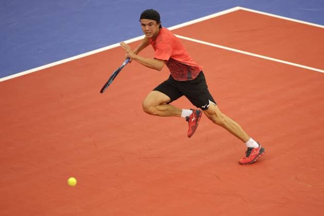 DALLAS, TX - FEBRUARY 05: Taro Daniel (JPN) chases a ball during the Dallas Open on February 5, 2024 at Styslinger Altec Tennis Complex in Dallas, TX. (Photo by George Walker Icon Sportswire) TENNIS: FEB 05 Dallas Open EDITORIAL USE ONLY Icon24020532