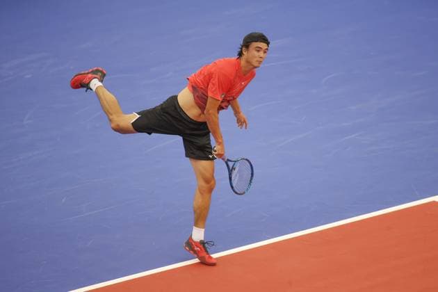 DALLAS, TX - FEBRUARY 05: Taro Daniel (JPN) serves during the Dallas Open on February 5, 2024 at Styslinger Altec Tennis Complex in Dallas, TX. (Photo by George Walker Icon Sportswire) TENNIS: FEB 05 Dallas Open EDITORIAL USE ONLY Icon24020534