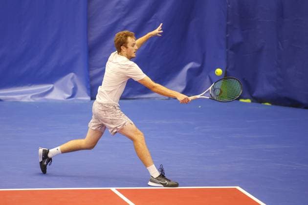 DALLAS, TX - FEBRUARY 05: Reese Stalder (USA) hits a backhand during the Dallas Open on February 5, 2024 at Styslinger Altec Tennis Complex in Dallas, TX. (Photo by George Walker Icon Sportswire) TENNIS: FEB 05 Dallas Open EDITORIAL USE ONLY Icon24020536