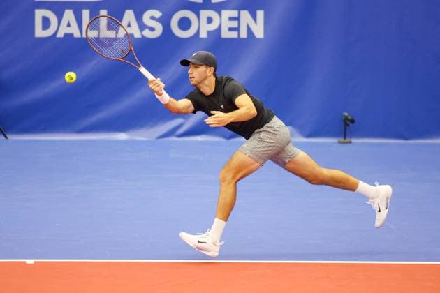 DALLAS, TX - FEBRUARY 05: Jackson Withrow (USA) hits a forehand during the Dallas Open on February 5, 2024 at Styslinger Altec Tennis Complex in Dallas, TX. (Photo by George Walker Icon Sportswire) TENNIS: FEB 05 Dallas Open EDITORIAL USE ONLY Icon24020552