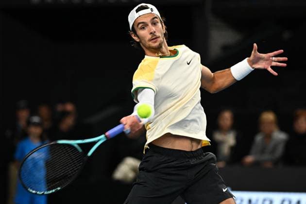 Open 13 Provence - Marseille Lorenzo Musetti (ITA) during his first round match at the Open 13 Provence in Marseille, on February, 5, 2024. Photo by Corinne Dubreuil ABACAPRESS.COM Marseille France  Copyright: xDubreuilxCorinne ABACAx
