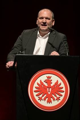 Eintracht Frankfurt President Matthias Beck speaks at the podium photographed at the Annual General Meeting on Monday, February 5, 2024 at 6 p.m. in the Jahrhunderthalle in Frankfurt DFL DFB REGULATIONS PROHIBIT ANY USE OF PHOTOGRAPHS as IMAGE SEQUENCES and or QUASI VIDEO