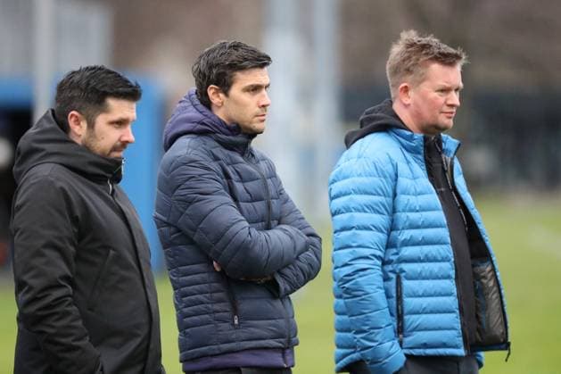 Braunschweig Training Braunschweig, 06 02 2024, FUßBALL Eintracht Braunschweig, 2 BL, Season 2023 24, Training, Manager Dennis Kruppke Eintracht Braunschweig , Sports Director Benjamin Kessel Eintracht Braunschweig , Team Manager Holm Stelzer Eintracht Braunschweig Braunschweig