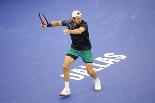 DALLAS, TX - FEBRUARY 06: Tennys Sandgren (USA) hits a forehand during the Dallas Open on February 6, 2024 at Styslinger Altec Tennis Complex in Dallas, TX. (Photo by George Walker Icon Sportswire) TENNIS: FEB 06 Dallas Open EDITORIAL USE ONLY Icon24020601