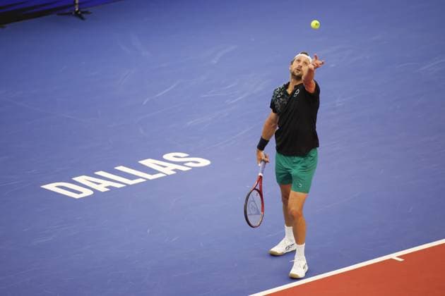 DALLAS, TX - FEBRUARY 06: Tennys Sandgren (USA) serves during the Dallas Open on February 6, 2024 at Styslinger Altec Tennis Complex in Dallas, TX. (Photo by George Walker Icon Sportswire) TENNIS: FEB 06 Dallas Open EDITORIAL USE ONLY Icon24020610
