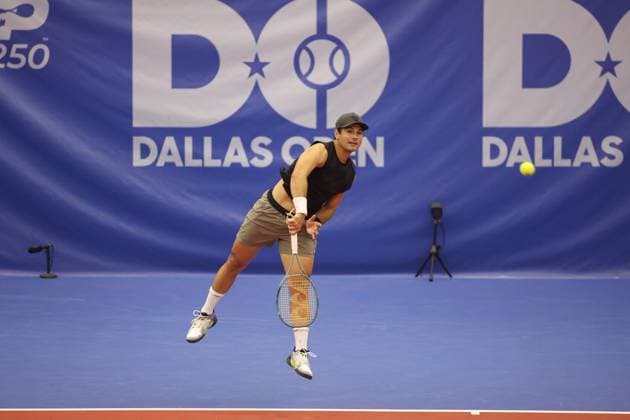 DALLAS, TX - FEBRUARY 06: Marcos Giron (USA) during the Dallas Open on February 6, 2024 at Styslinger Altec Tennis Complex in Dallas, TX. (Photo by George Walker Icon Sportswire) TENNIS: FEB 06 Dallas Open EDITORIAL USE ONLY Icon24020623
