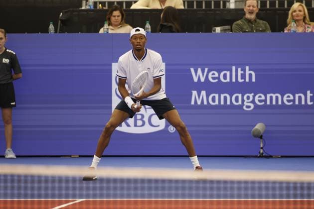 DALLAS, TX - FEBRUARY 06: Christopher Eubanks (USA) receives serve during the Dallas Open on February 6, 2024 at Styslinger Altec Tennis Complex in Dallas, TX. (Photo by George Walker Icon Sportswire) TENNIS: FEB 06 Dallas Open EDITORIAL USE ONLY Icon24020627