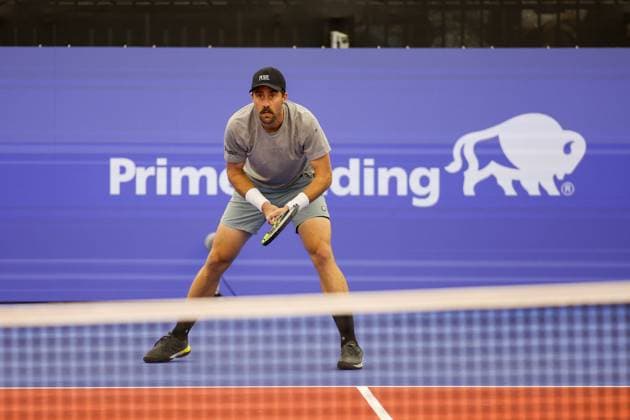 DALLAS, TX - FEBRUARY 06: Steve Johnson (USA) receives serve during the Dallas Open on February 6, 2024 at Styslinger Altec Tennis Complex in Dallas, TX. (Photo by George Walker Icon Sportswire) TENNIS: FEB 06 Dallas Open EDITORIAL USE ONLY Icon24020629