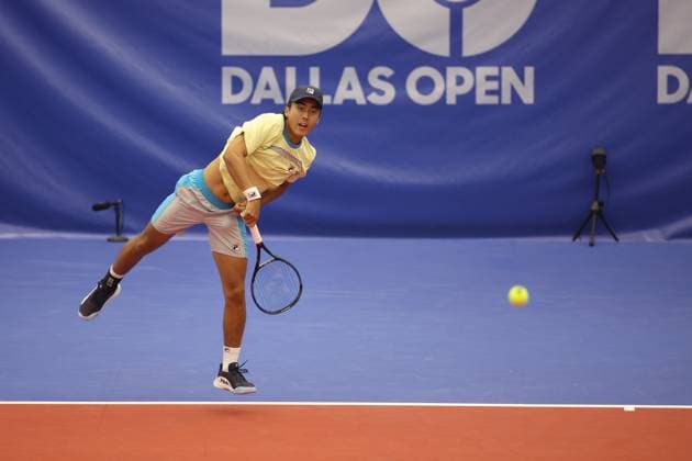 DALLAS, TX - FEBRUARY 06: Rinky Hijikata (AUS) during the Dallas Open on February 6, 2024 at Styslinger Altec Tennis Complex in Dallas, TX. (Photo by George Walker Icon Sportswire) TENNIS: FEB 06 Dallas Open EDITORIAL USE ONLY Icon24020631
