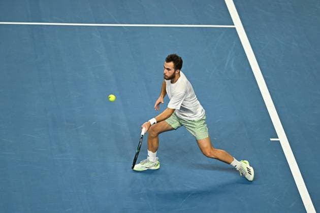 Open 13 Provence - Marseille Hugo Gaston (FRA) during his first round match at the Open 13 Provence in Marseille, south of France on February, 6, 2024. Photo by Corinne Dubreuil ABACAPRESS.COM Marseille France  Copyright: xDubreuilxCorinne ABACAx