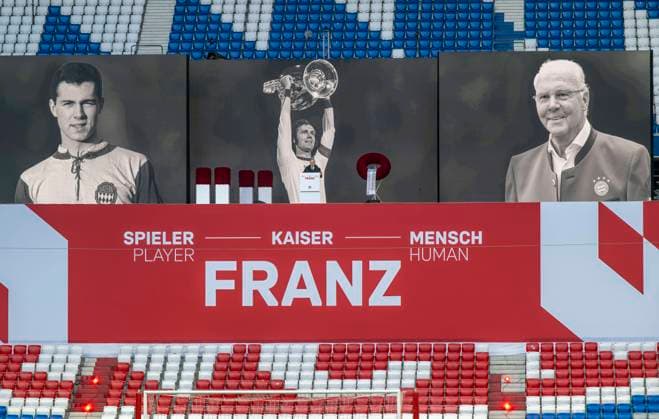 19 01 2024, Football 1 Bundesliga 2023 2024, FC Bayern Munich, memorial service for Franz Beckenbauer, in the Allianz Arena Munich Honorary President Uli Hoeneß FC Bayern Munich, Hoeness gives the eulogy