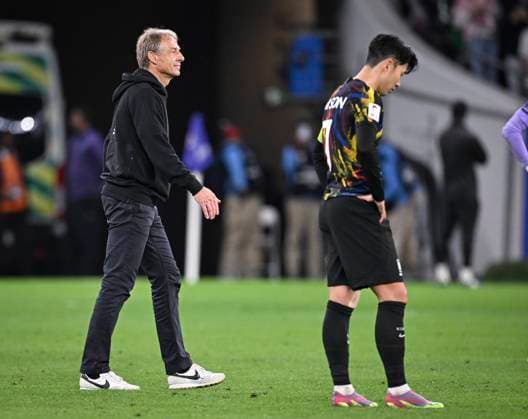 FOOTBALL AFC Asian Cup semi-final in Doha Jordan South Korea 06 02 2024 Disappointment South Korea Coach South Korea Juergen Klinsmann left, Germany and Son Heung Min right