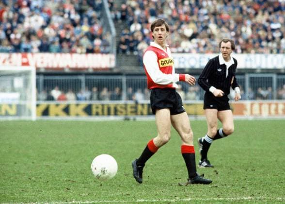 Football, Feyenoord Rotterdam and FC Barcelona legends: Cruyff, Larsson, Koeman and van Bronckhorst; archive photos
