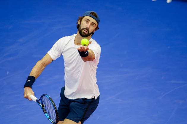 DALLAS, TX - FEBRUARY 07: Jordan Thompson (AUS) serves during the Dallas Open on February 7, 2024 at Styslinger Altec Tennis Complex in Dallas, TX. (Photo by George Walker Icon Sportswire) TENNIS: FEB 07 Dallas Open EDITORIAL USE ONLY Icon24020731